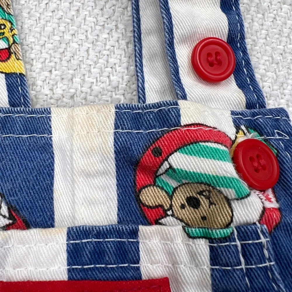 Baby OshKosh Shortall Bubble Overalls 12M Blue White Striped Sailor Bear VTG 80s